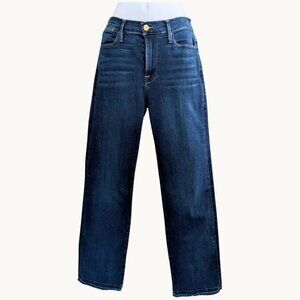 FRAME Le High Straight Jeans Cobbert Dark Wash Raw Hem Size 28